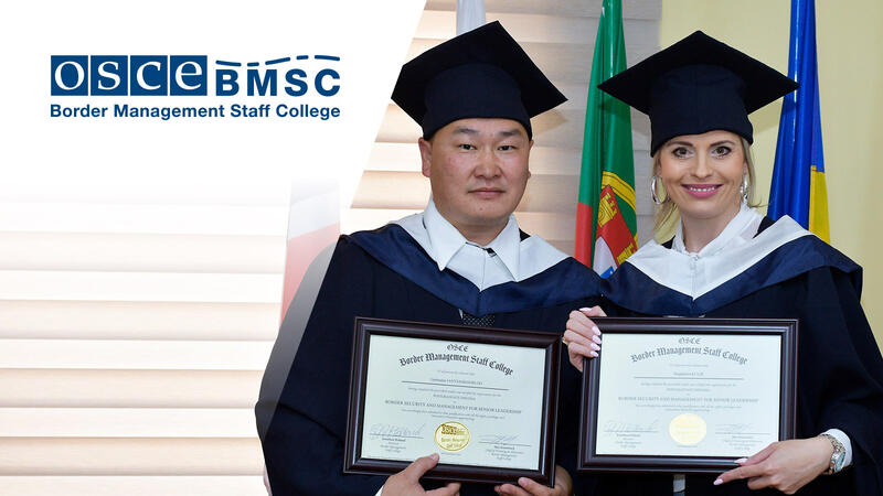 Teaser image of the Border management staff college with logo and a picture of graduates