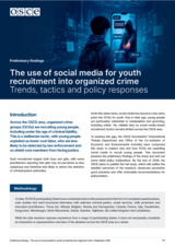 Preliminary findings report on social media use for recruiting youth into organized crime, featuring text and graphics.